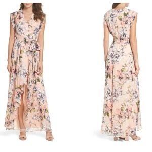 Eliza J Peach Floral Wrap Maxi Dress